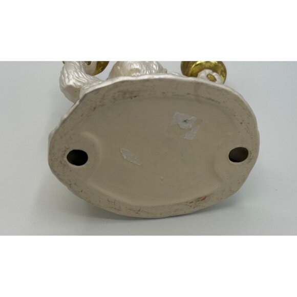 Monkey Candle Holder White Gold Vest Statue Ceramic Chinoiserie Grandmillennial - Picture 8 of 8